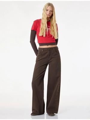 Koton Cepli Taş Detaylı Geniş Paça Denim Pantolon -  Wide Leg Jeans