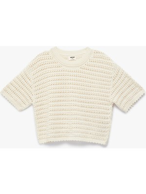 Koton Ajurlu Kısa Kollu Bisiklet Yaka Pamuklu Triko Kazak