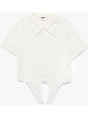 Koton Bağlama Detaylı Düğmeli Kısa Kollu Pamuklu Gömlek Yaka Bluz