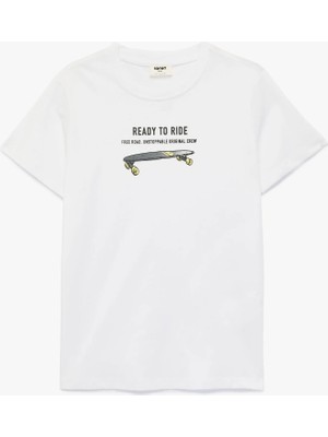 Koton Bisiklet Yaka Kısa Kollu Pamuklu Baskılı Tişört