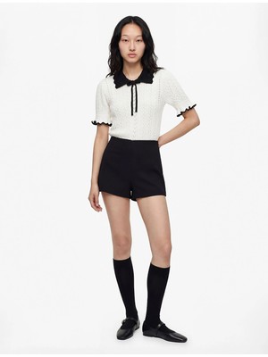 Koton Fırfırlı Ajurlu Kısa Kollu Bağcıklı Bebe Yaka Triko Kazak