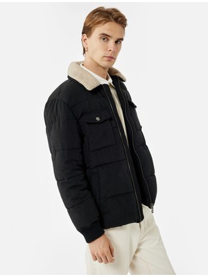 Koton Uzun Kollu Cep Detaylı Fermuarlı Peluş Yaka Kışlık Mont