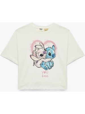 Koton Stitch Baskılı Kısa Kollu Bisiklet Yaka Pamuklu Lisanslı Tişört