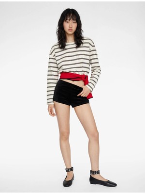 Koton Çizgili Uzun Kollu Bisiklet Yaka Oversize Tişört