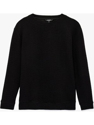 Koton Regular Fit Uzun Kollu Dokulu Bisiklet Yaka Sweatshirt