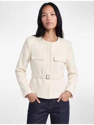 Koton Slim Fit Uzun Kollu Bisiklet Yaka Kemerli Peplum Tüvit Ceket