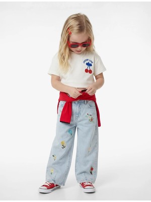 Koton Çiçek Işlemeli Pamuklu Balon Fit Denim Pantolon