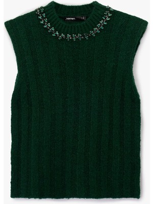 Koton Alpaka Yün Karışımlı Bisiklet Yaka Taşlı Örgü Süveter