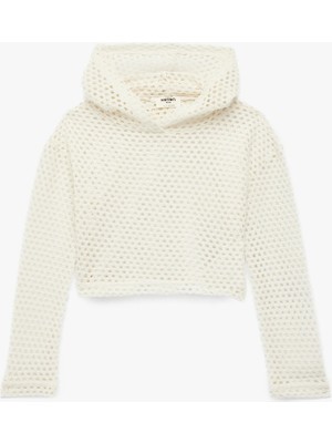 Koton Kapşonlu Uzun Kollu Ajurlu Crop Sweatshirt