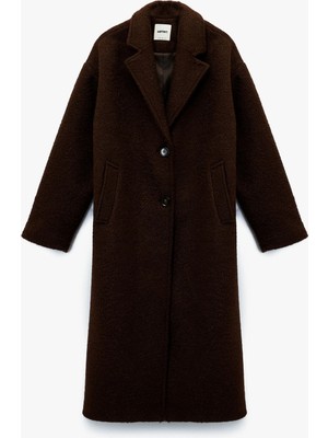 Koton x Melis Ağazat - Uzun Kollu Düğmeli Cepli Buklet Kaban