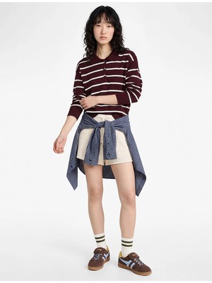 Koton Çizgili Uzun Kollu Polo Yaka Triko Kazak