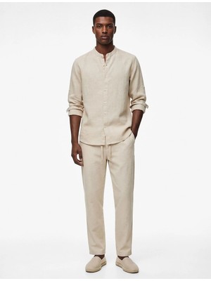 Koton Regular Fit Uzun Kollu Düğmeli Hakim Yaka Keten Gömlek