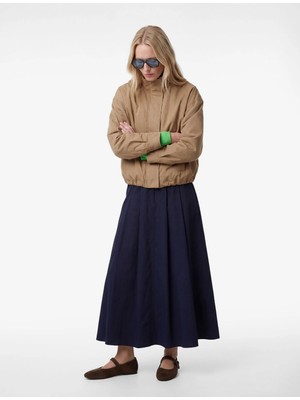 Koton Pamuklu Cepli Pile Detaylı Çan Kesim Midi Poplin Etek