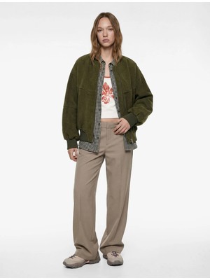 Koton Cep Detaylı Koyun Yünü Karışımlı Fermuarlı Ribanalı Oversize Ceket