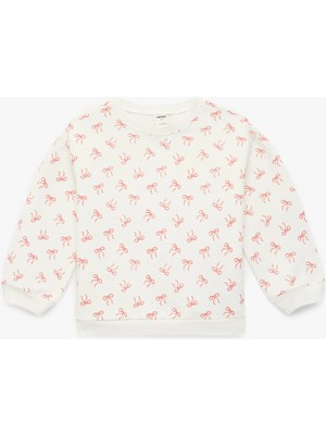 Koton Uzun Kollu Bisiklet Yaka Fiyonk Baskılı Pamuklu Sweatshirt