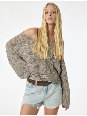 Koton V Yaka Uzun Kollu Ajurlu Triko Kazak