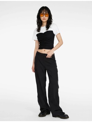 Koton Renk Bloklu Viskon Karışımlı Kısa Kollu Bisiklet Yaka Tişört