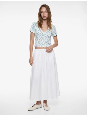 Koton Pamuklu Slim Fit V Yaka Kısa Kollu Çiçekli Crop Tişört