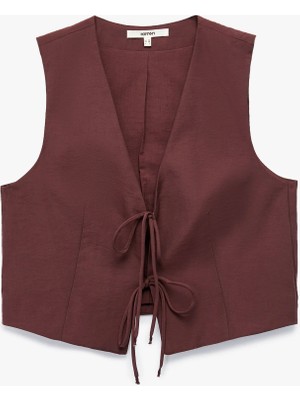 Koton Modal Kumaş Fiyonklu Önden Bağlama Detaylı Crop Yelek
