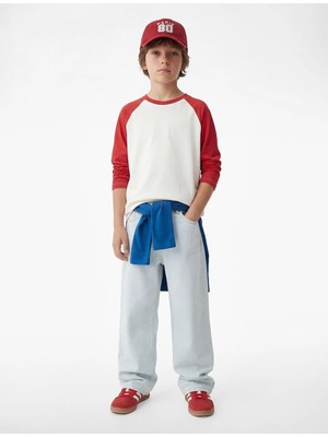 Koton Pamuklu Renk Bloklu Uzun Kollu Bisiklet Yaka Tişört