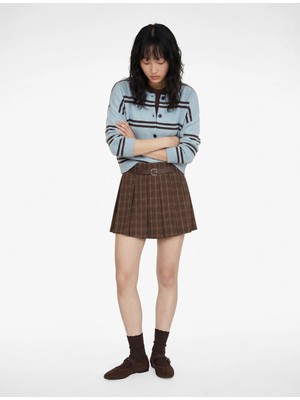 Koton Kemerli Pile Detaylı Mini Ekose Şort Etek