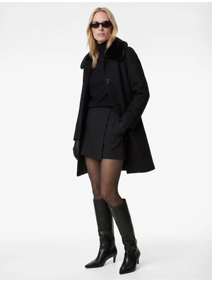 Koton Uzun Kollu Çıkarılabilir Suni Kürk Yakalı Kaşe Kaban