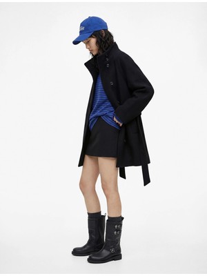 Koton Dik Yaka Düğmeli Kemer Detaylı Cepli Uzun Ceket