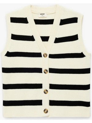 Koton V Yaka Viskon Karışımlı Çizgili Triko Yelek