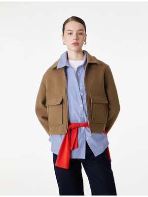 Koton Fermuarlı Cepli Crop Kaşe Ceket