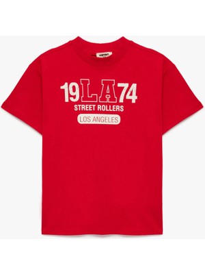 Koton Baskılı Kısa Kollu Bisiklet Yaka Pamuklu Oversize Tişört