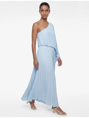 Koton Kolsuz Tek Omuz Şifon Pileli Uzun Abiye Elbise