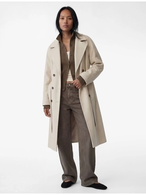 Koton Kruvaze Trenç Kaban Kaşe Kemerli Cepli Düğmeli