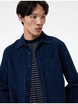 Koton Regular Fit Klasik Yaka Düğmeli Pamuklu Uzun Kollu Kadife Gömlek