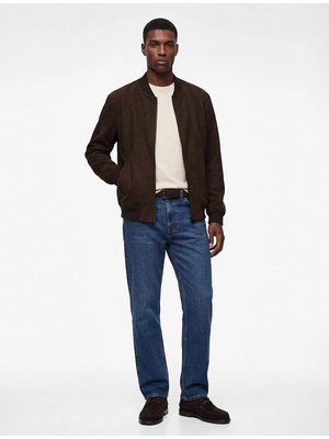 Koton Regular Fit Uzun Kollu Cepli Kolej Yaka Fermuarlı Suni Süet Bomber Ceket