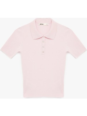 Koton Yarım Düğme Detaylı Kısa Kollu Polo Yaka Triko Kazak