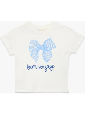 Koton Kısa Kollu Fiyonk Baskılı Pamuklu Tişört Kız Çocuk Günlük Stil 12-18 Ay