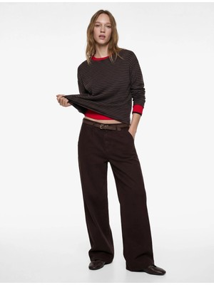 Koton Kemer Detaylı Pamuklu Kısa Geniş Paça Pantolon - Wide Leg Jeans