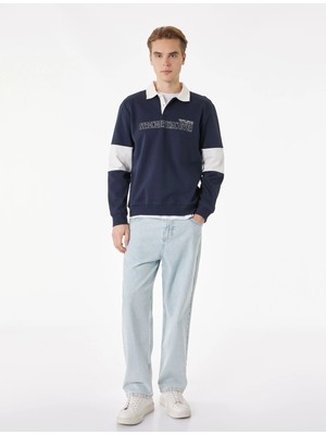Koton Uzun Kollu Pamuklu Renk Kontrastlı Düğmeli Baskılı Polo Yaka Sweatshirt
