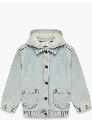 Koton Uzun Kollu Cepli Pamuklu Oversize Kapşonlu Denim Ceket