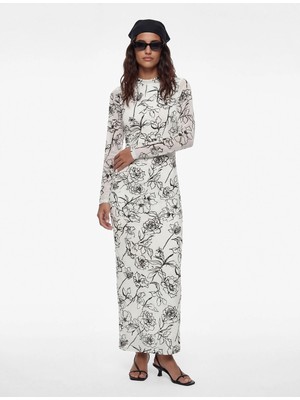 Koton Dik Yaka Uzun Kollu Midi Boy Çiçekli Bodycon Kalem Elbise