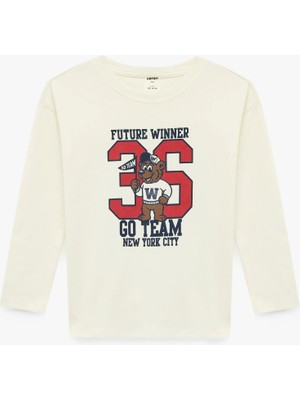 Koton Pamuklu Baskılı Uzun Kollu Bisiklet Yaka Tişört