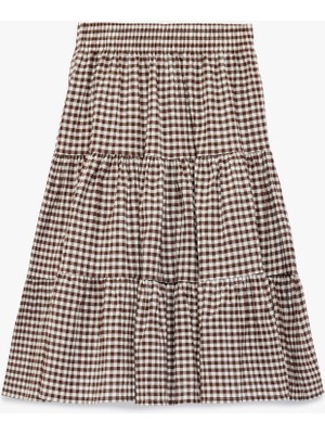 Koton Beli Lastikli Kat Kat Pötikareli Diz Altı Etek