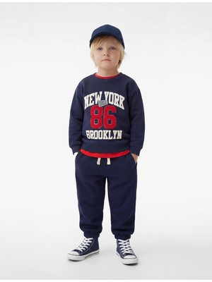 Koton Pamuklu Şardonlu Uzun Kollu Bisiklet Yaka Baskılı Oversize Sweatshirt