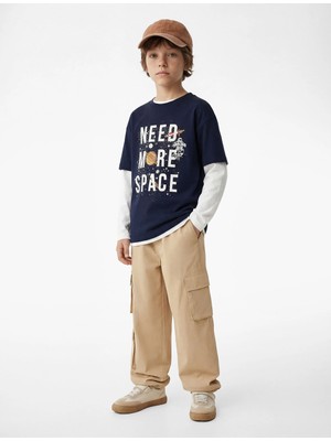 Koton Baskılı Kısa Kollu Bisiklet Yaka Pamuklu Tişört