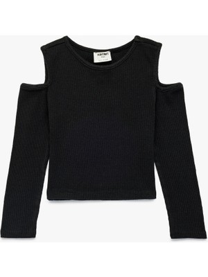 Koton Pencere Detaylı Uzun Kollu Bisiklet Yaka Tişört