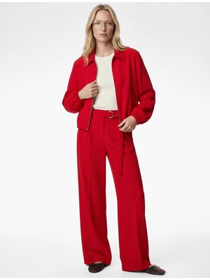 Koton Krep Kumaş Cepli Uzun Kollu Fermuarlı Bomber Ceket