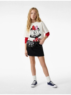 Koton Minnie Mouse Baskılı Kısa Kollu Pamuklu Lisanslı Crop Tişört