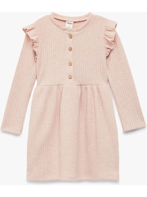 Koton Fırfırlı Uzun Kollu Bisiklet Yaka Elbise