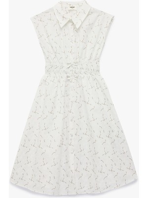 Koton A Kesim Kolsuz Desenli Gömlek Yaka Midi Elbise