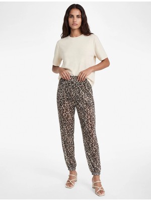 Koton Yüksek Bel Astarlı Yarı Transparan Leopar Desenli Harem Pantolon